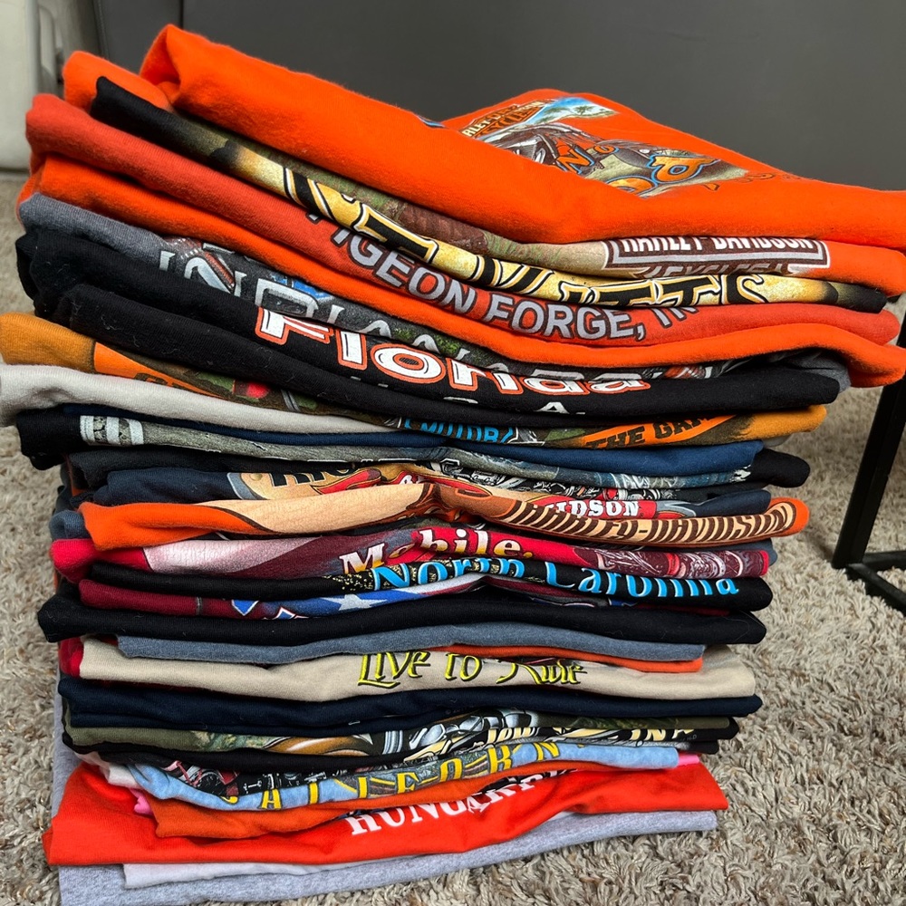 38 Harley Davidson T-shirts ranging from all over the USA
